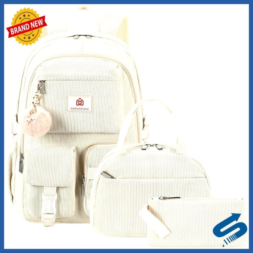 Corduroy Backpack Set with Lunchbox and Pencil Case for School and Travel